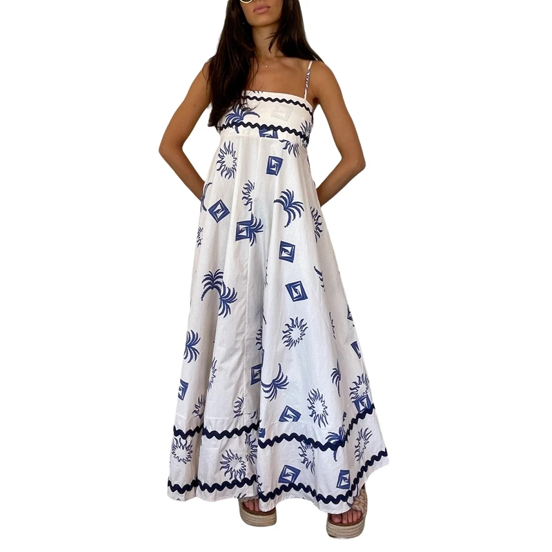 Beach Style Long Dress Summer Sleeveless Spaghetti Strap Square Neck Sun Print Maxi Dress Vintage Backless A-lin Sundress
Beach Style Long Dress Summer Sleeveless Spaghetti Strap Square Neck Sun Print Maxi Dress Vintage Backless A-lin Sundress