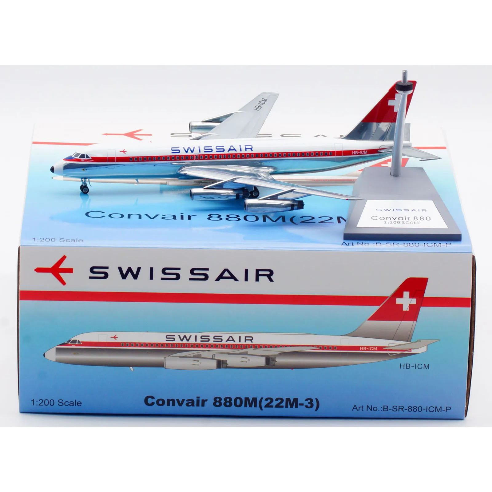 

B-SR-880-ICM-P Alloy Collectible Plane Gift B-Models 1:200 Swissair Convair CV-990 Polished Diecast Aircraft Jet Model HB-ICM