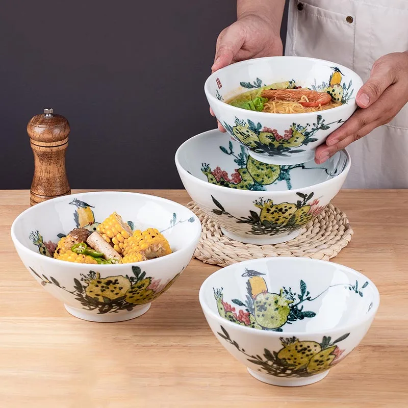 

7/8 inch Creative Big Ramen Soup Bowl Underglaze Color Porcelain Utensils Jingdezhen Hand Painted Ceramic Dumpling Noodle Bowls