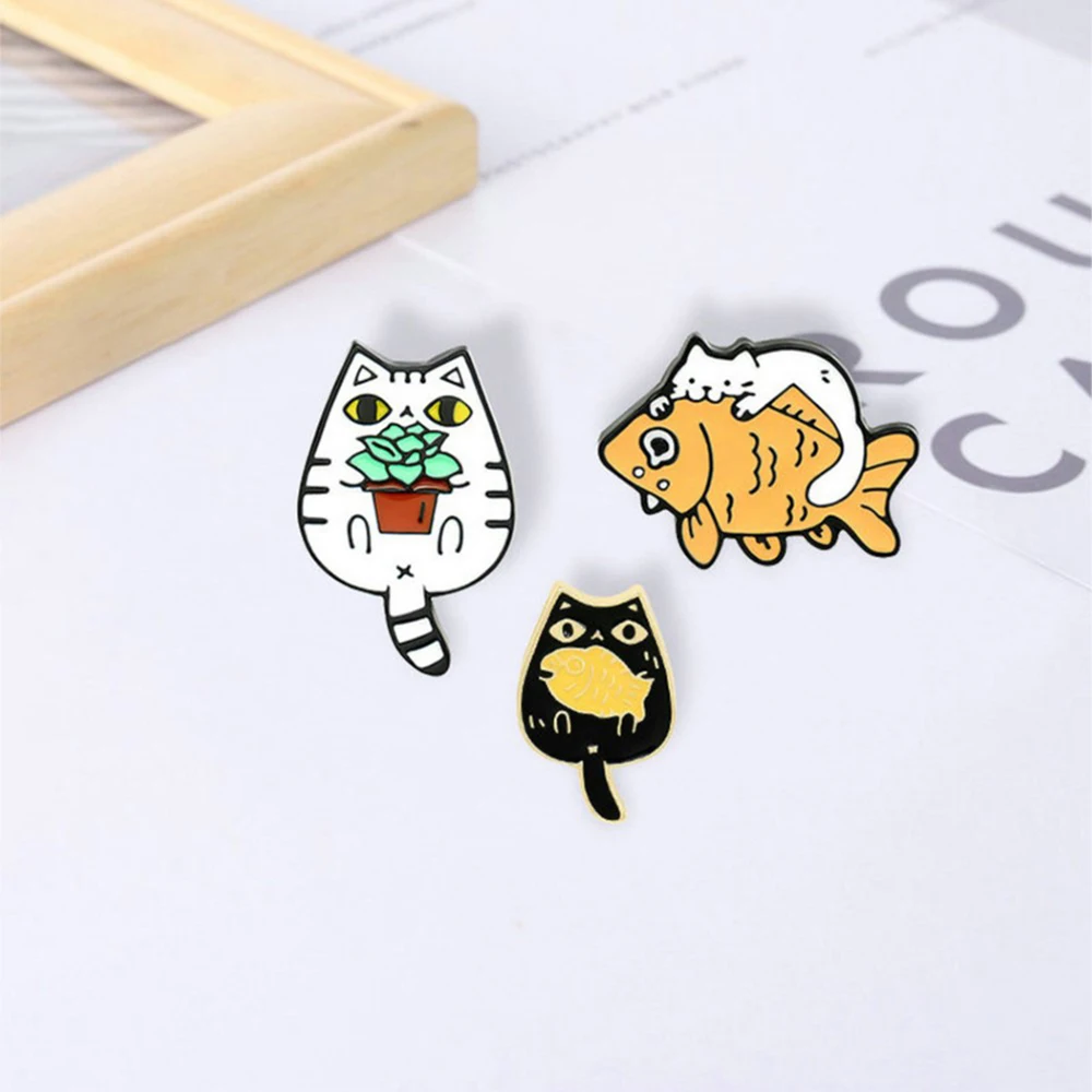 

Cats and Fish Enamel Pins Custom Funny Animal Plant Brooches Bag Clothes Lapel Pin Cute Kitten Badge Jewelry Gift for Friends