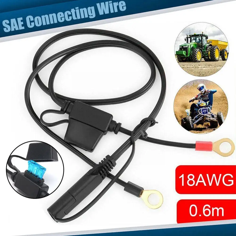 

18AWG SAE Quick Disconnect To O Terminal Harness Connecter with 15A Fuse for Battery Charger Cable Connector Q8I1
