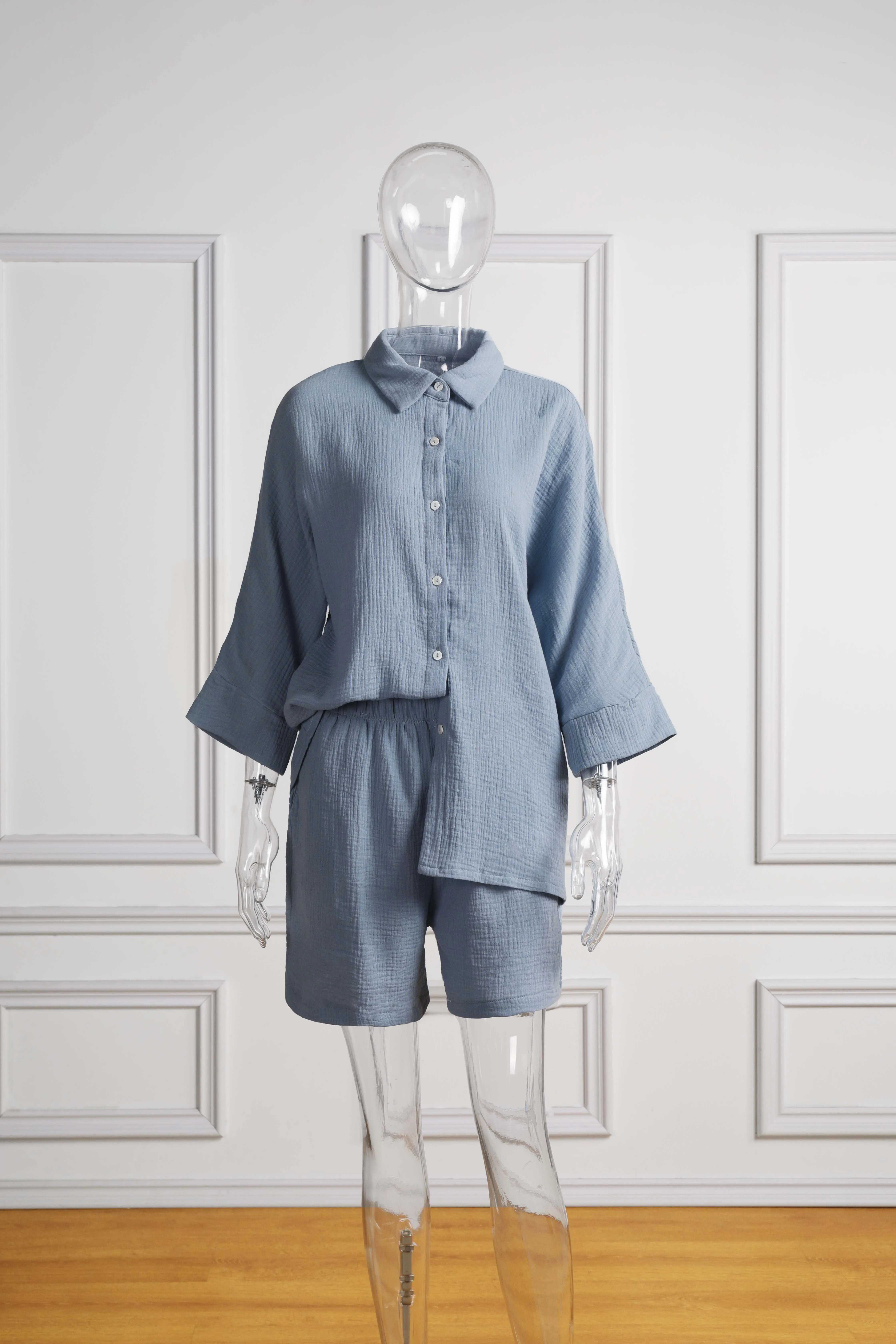 Langarm Shirts Und Lose Hohe Taille Mini Shorts Sets Sommer Loung Tragen frauen Pyjamas Anzüge Casual Oberbekleidung Zwei stück Set Langarm Shirts Und Lose Hohe Taille Mini Shorts Sets Sommer Loung Tragen frauen Pyjamas Anzüge Casual Oberbekleidung Zwei stück Set