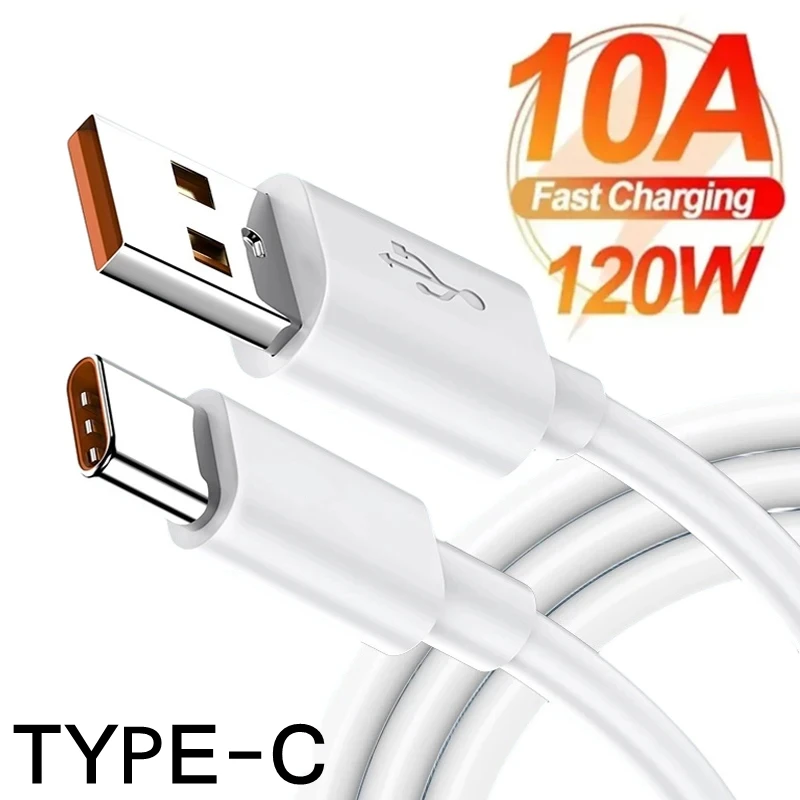 

10A Type C Type-C 120W Super Fast Charge Data Cable for Samsung Xiaomi Huawei USB C Quick Charging Cable Mobile Phone Data Cord