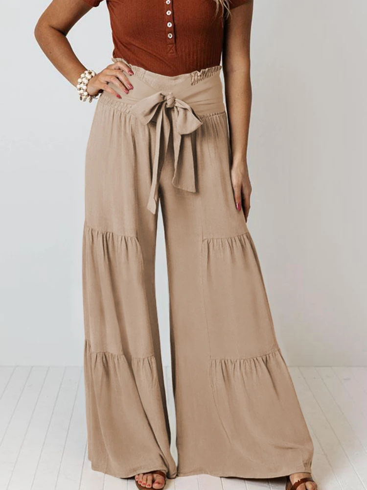 Women's Pants Cotton New Wide Leg Fashion Temperament Lace-up Elastic Waist Pleated Solid Casual Loose Women Pants for Summer
Women's Pants Cotton New Wide Leg Fashion Temperament Lace-up Elastic Waist Pleated Solid Casual Loose Women Pants for Summer