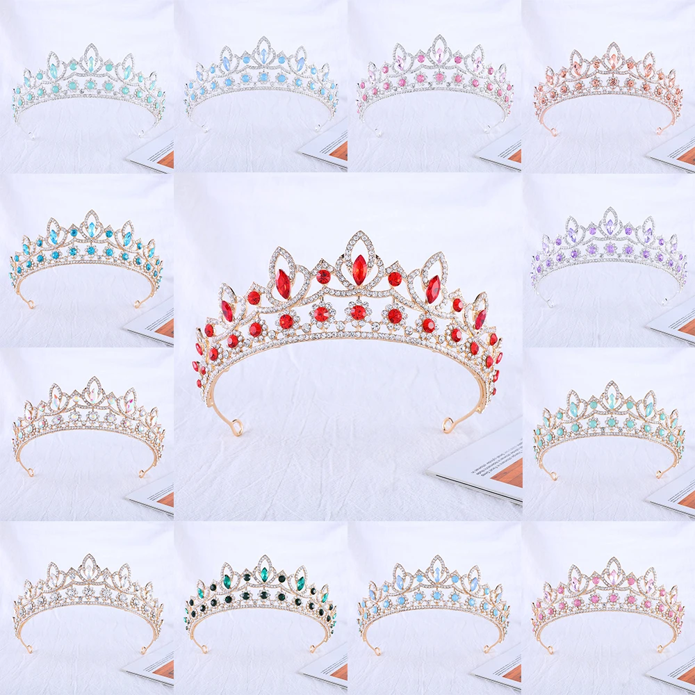 

Luxury Elegant Crystal Crown Hair Accessories Tiara For Women Party Colorful Rhinestone Bridal Crown New Hair Jewelry