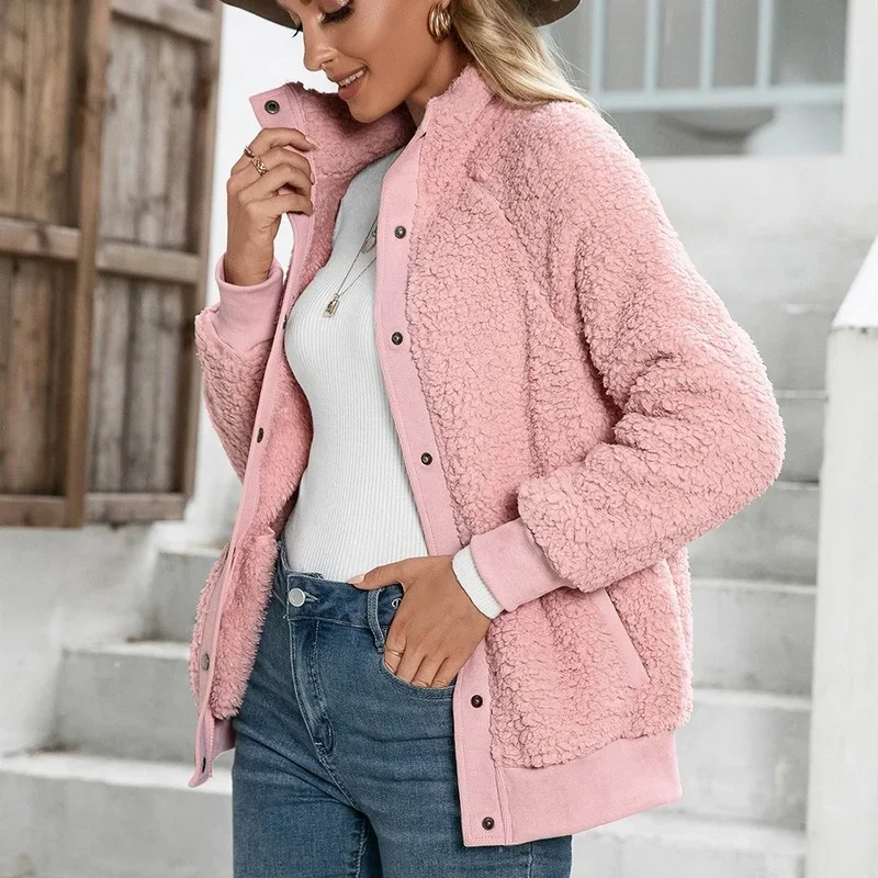 Women Solid Colors Big Pockets Single Breasted Lamb Plush Jackets Casual Loose Outwear Autumn Winter Warm Cashmere Furry Coats
Women Solid Colors Big Pockets Single Breasted Lamb Plush Jackets Casual Loose Outwear Autumn Winter Warm Cashmere Furry Coats