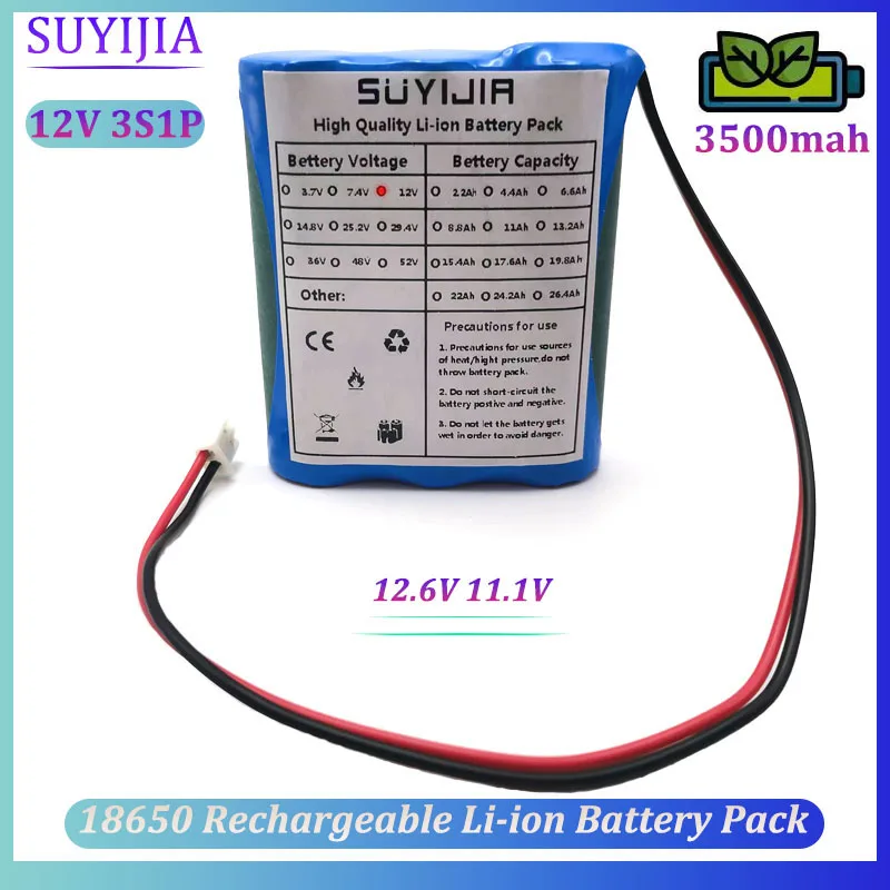 18650 3S1P 12V Rechargeable 3500mAh Li-ion Battery Pack 12.6V 11.1V with 5A BMS for Backup Power LED Lighting CCTV Camera Etc
18650 3S1P 12V Rechargeable 3500mAh Li-ion Battery Pack 12.6V 11.1V with 5A BMS for Backup Power LED Lighting CCTV Camera Etc