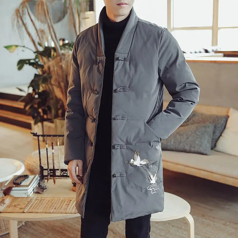 Winter Retro Chinese Mid Length Cotton Jacket Men's Embroidered Cotton men's Cotton Thickened Jacket Men's Hanfu Clothing
Winter Retro Chinese Mid Length Cotton Jacket Men's Embroidered Cotton men's Cotton Thickened Jacket Men's Hanfu Clothing