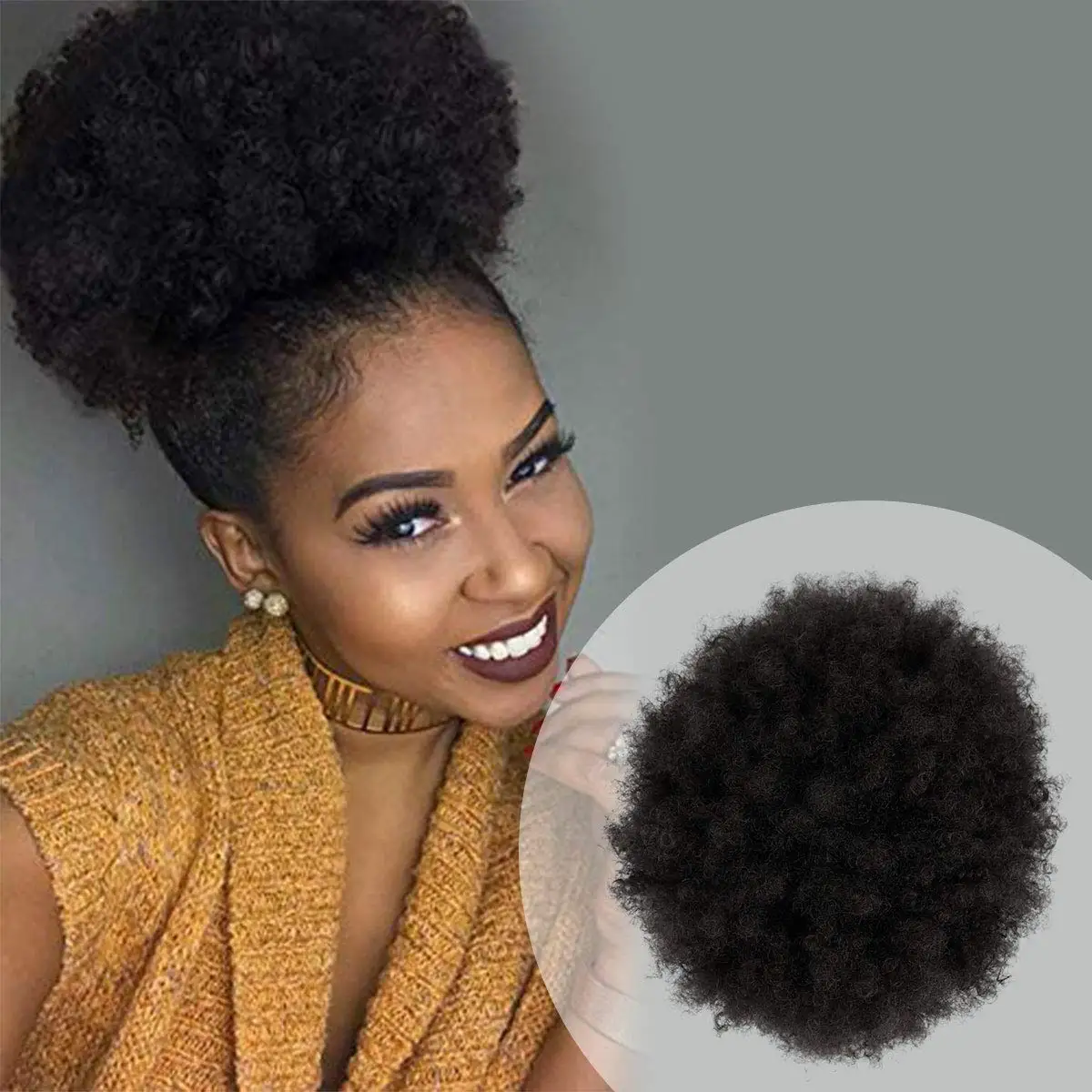 

Short Afro Puff Synthetic Hair Bun Chignon Hairpiece For Women Wig Drawstring Ponytail Kinky Curly Clip in Extensions