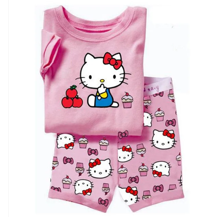 Hello Kitty Children Pajamas Set Toddler Cotton Pullover Short Sleeve+Shorts 2Pcs Suit Baby Girls Summer Casual Home Sleepwear Hello Kitty Children Pajamas Set Toddler Cotton Pullover Short Sleeve+Shorts 2Pcs Suit Baby Girls Summer Casual Home Sleepwear