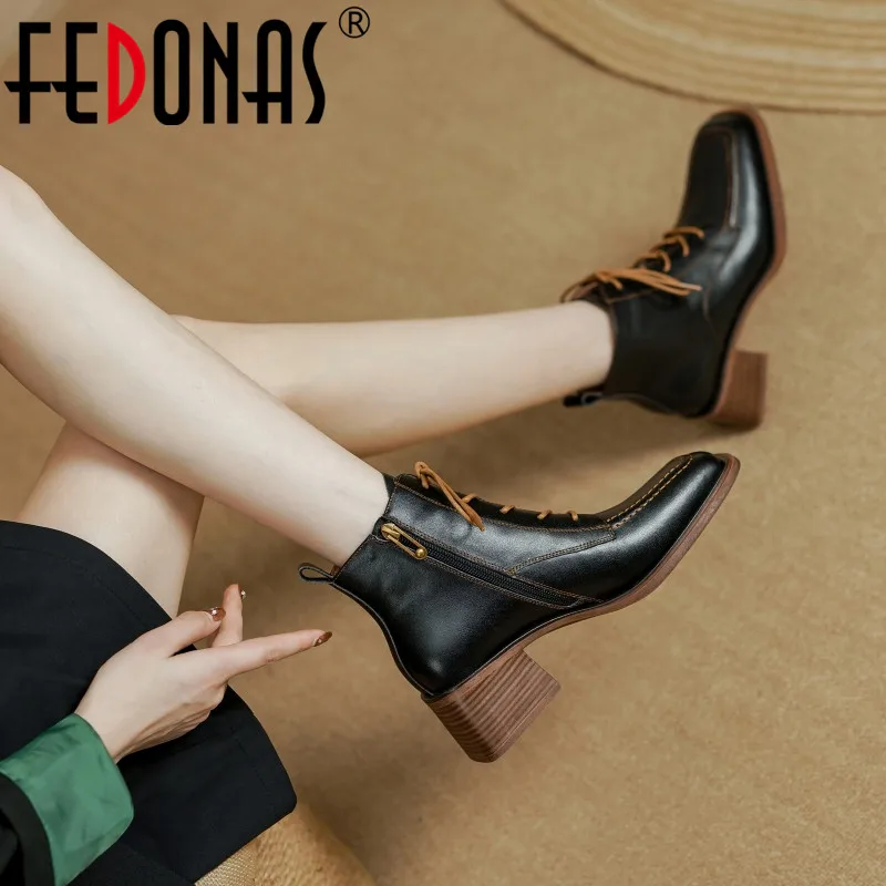 FEDONAS Retro Women Ankle Boots Cross-Tied Classic Genuine Leather Thick Heels Side Zipper Autumn Winter Office Shoes Woman New
FEDONAS Retro Women Ankle Boots Cross-Tied Classic Genuine Leather Thick Heels Side Zipper Autumn Winter Office Shoes Woman New