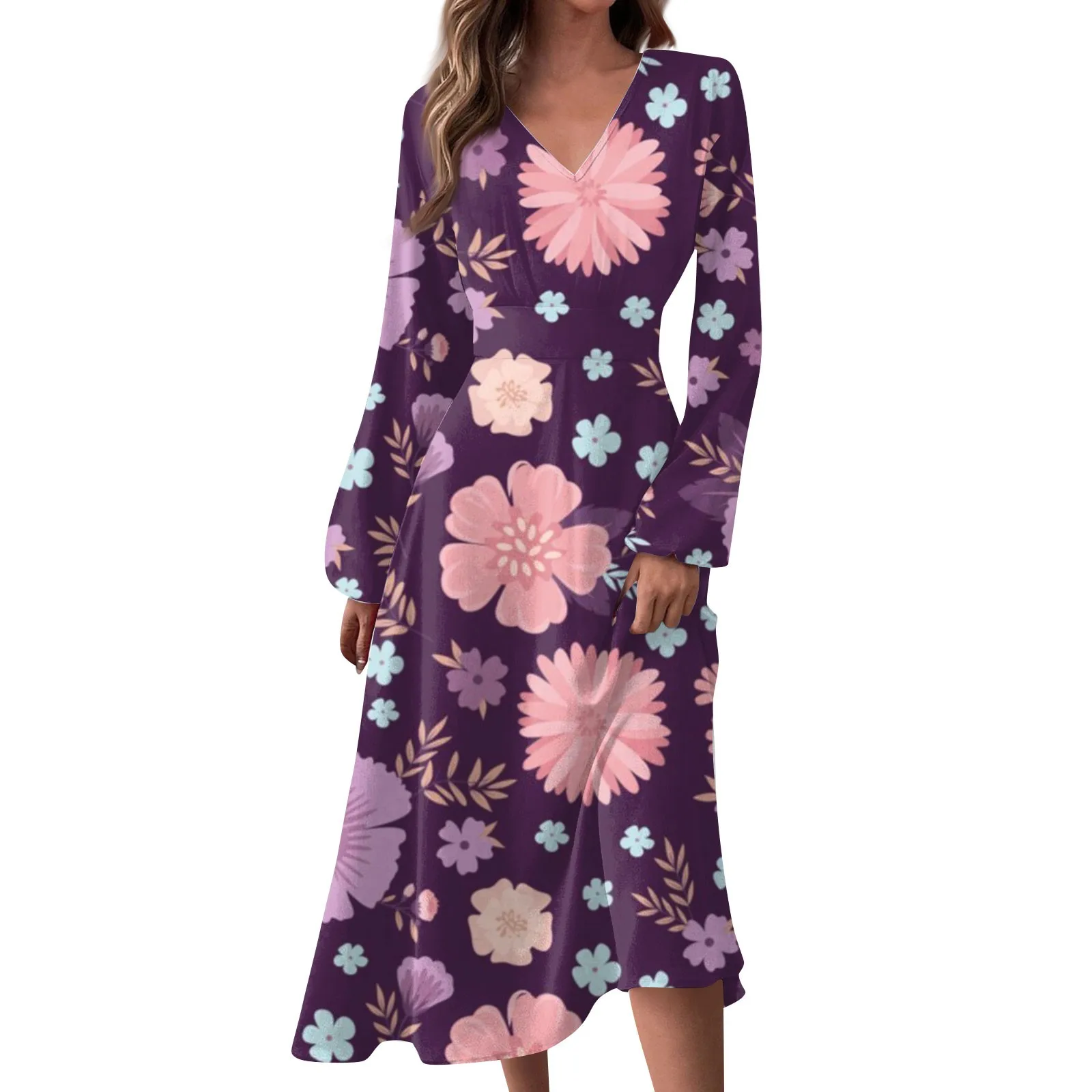 Women'S Spring And Autumn Casual Fashion V-Neck Long Sleeve Floral Printed Long Dresses Vestido Elegante Mujer Vestido Largo
Women'S Spring And Autumn Casual Fashion V-Neck Long Sleeve Floral Printed Long Dresses Vestido Elegante Mujer Vestido Largo