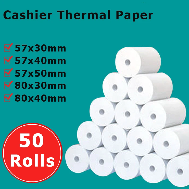 

50Rolls 57mm 80mm Thermal Printing Thermal Paper for Cash Registers POS Printer Kids Camera POS Cash Register Instant photo