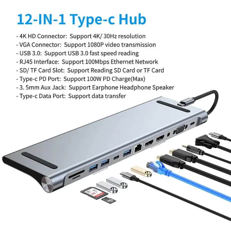 Адаптер RYRA, 12 в 1, с интерфейсом USB Type-C на 2 HDMI, 4K, VGA, RJ45, Lan, Ethernet, SD, TF, PD, 3,5 мм
Адаптер RYRA, 12 в 1, с интерфейсом USB Type-C на 2 HDMI, 4K, VGA, RJ45, Lan, Ethernet, SD, TF, PD, 3,5 мм