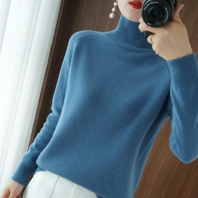 

2023 Autumn/Winter New High Neck Long Sleeve Pullover Top Office Lady Casual Soft Skin Friendly Versatile Loose Knitted Bottom