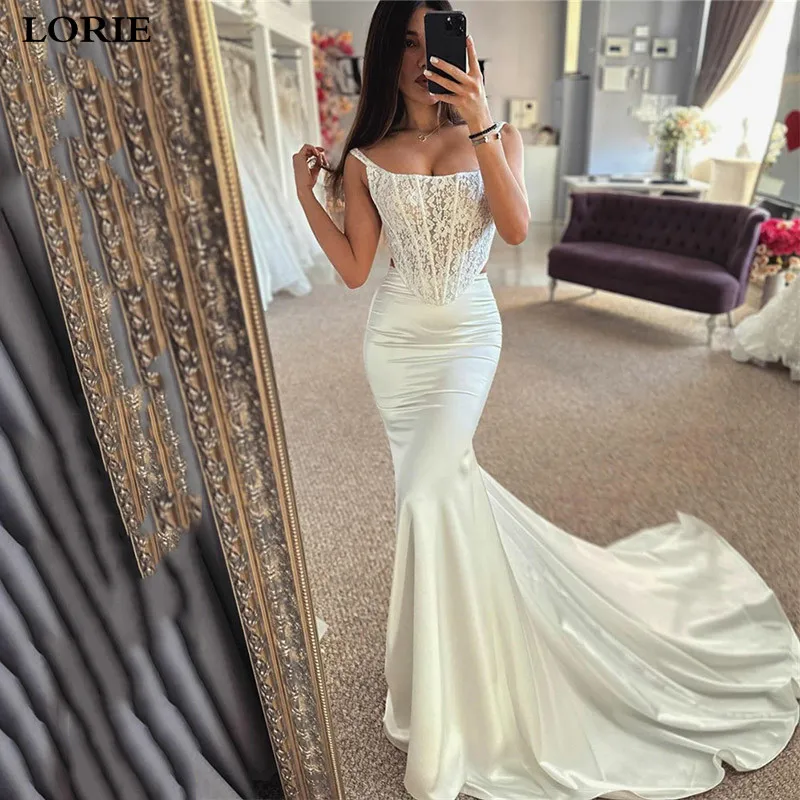 

LORIE Lace Mermaid Wedding Dress Simple Satin Pleats Bride Dresses A Line Wedding Party Dress 2024
