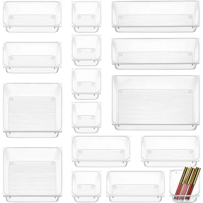 16PCS Desk Drawer Organizers Set Plastic Bathroom Storage Makeup Organizer Clear Transparent Storage Box Bins Kitchen Gadget
16PCS Desk Drawer Organizers Set Plastic Bathroom Storage Makeup Organizer Clear Transparent Storage Box Bins Kitchen Gadget