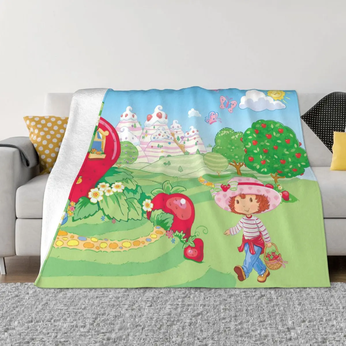 

Strawberry Shortcake Fleece Throw Blanket Cute Cartoon Blankets for Home Car Super Warm Bedspread 1