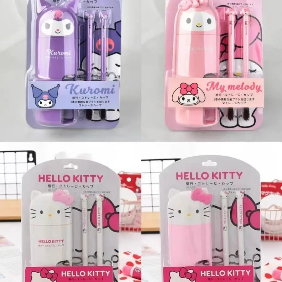 

Kawaii My Melody Toothbrush with Mouthwash Cup Portable Cartoon Sanrio Kuromi Hello Kitty Toothbrush Storage Box Toiletries Gift