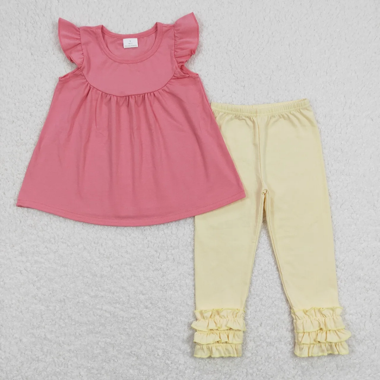 

Wholesale Children Kids Infant Sets Baby Girl Pink Short Sleeves Tunic Tops Ruffle Pants Toddler Cotton Outfit