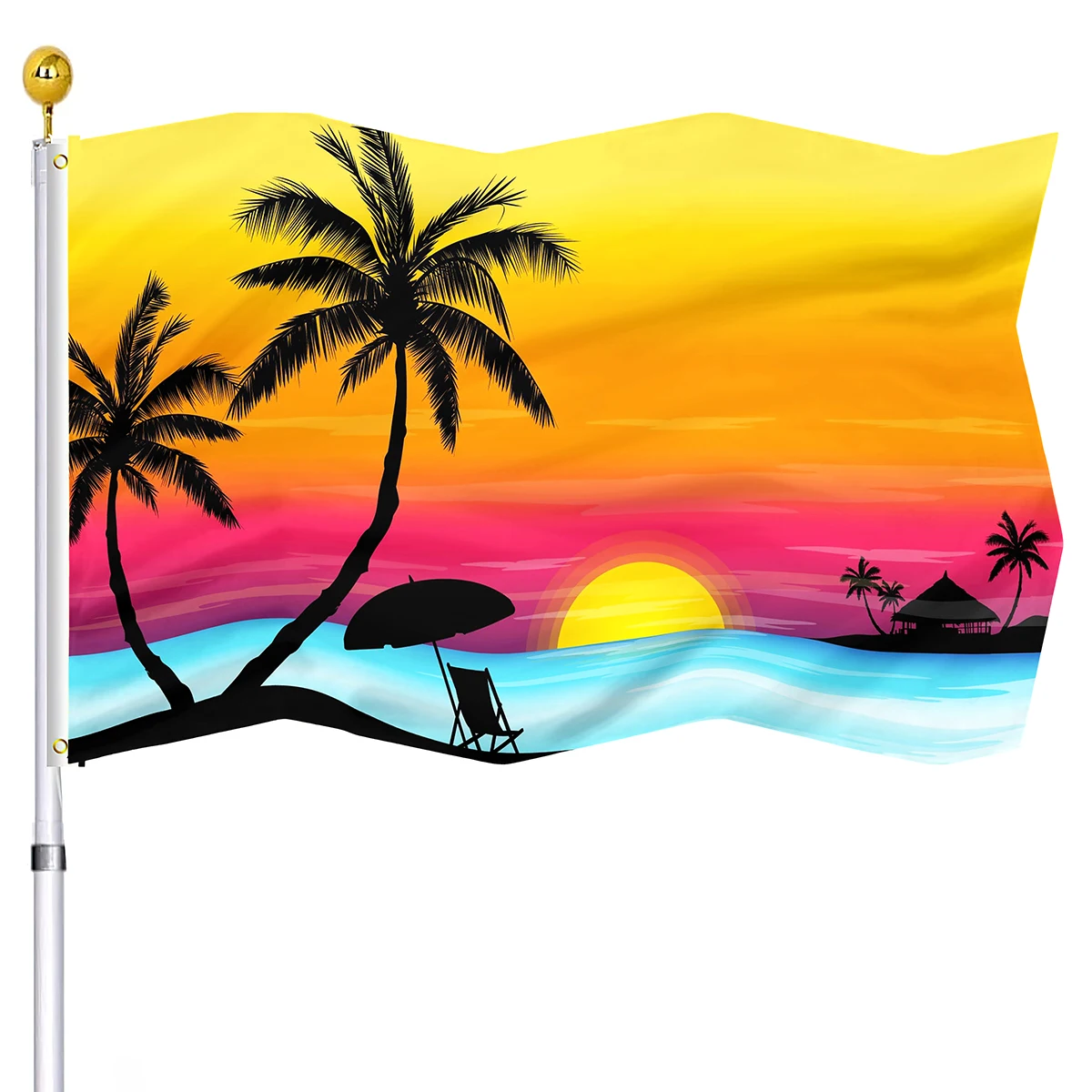 

Summer Beach Holiday Decorative Flag Seaside Sunset Chairs Coconut Trees Flags House Indoor Outdoor Decor with Brass Grommets