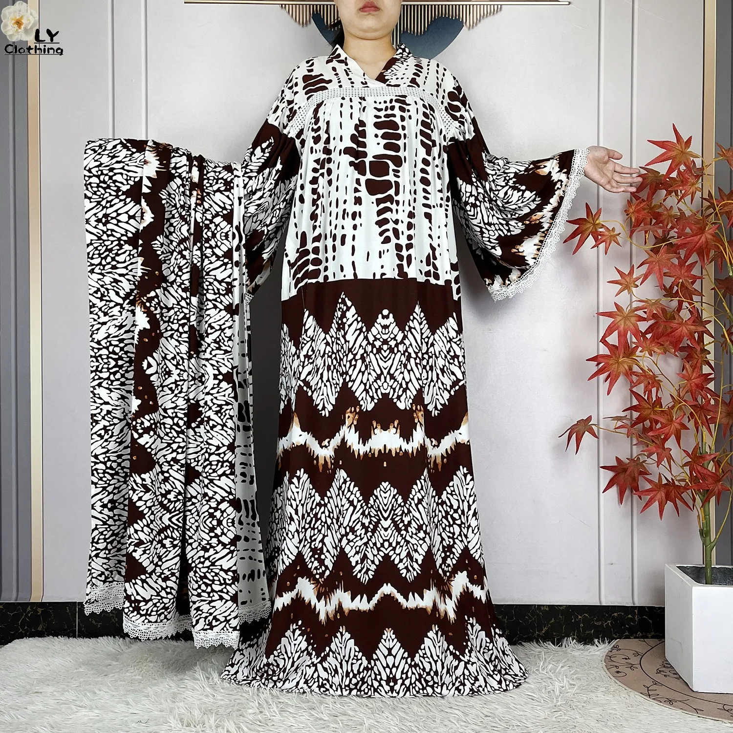 أحدث عباءة أفريقية لعام 2026 مطبوعة من القطن الخالص للنساء، فستان طويل فضفاض، أزياء دبي العصرية للعطلات والحفلات مع وشاح كبير أحدث عباءة أفريقية لعام 2026 مطبوعة من القطن الخالص للنساء، فستان طويل فضفاض، أزياء دبي العصرية للعطلات والحفلات مع وشاح كبير