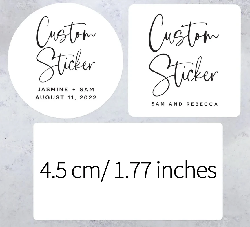 

4.5 CM/ 1.77 INCHES, Custom Stickers, Round, Square, Rectangle, Personalized, Your Design, Logo, Text, Picture
