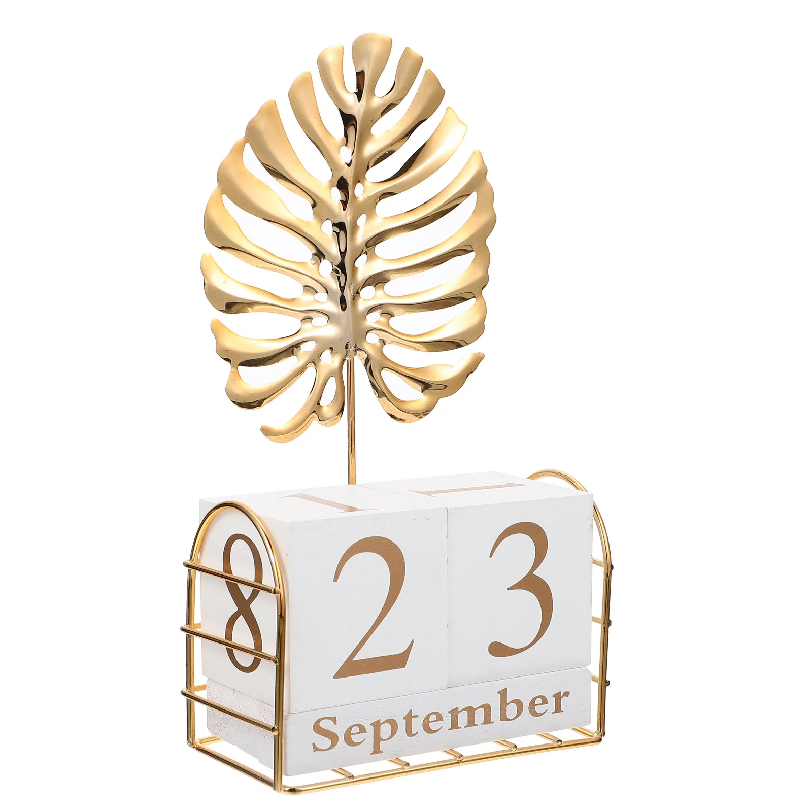 Garneck Wooden Block Perpetual Desk Calendars with Metal Palm Leaf Sculpture and Flip Calendars Pages for Tropical Themed
Garneck Wooden Block Perpetual Desk Calendars with Metal Palm Leaf Sculpture and Flip Calendars Pages for Tropical Themed