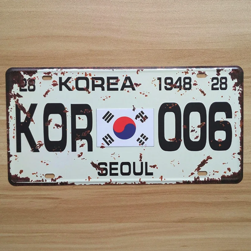 

SYF-A128 Retro license Car plates " KOR-006 SEOUL KOREA " vintage metal tin signs garage painting plaque Sticker 15x30cm