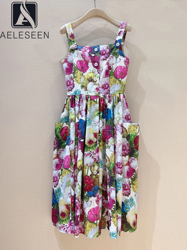AELESEEN Designer Fashion Sicilian Dress Women Spaghetti Strap Square Collar Colorful Flower Print Pockets Single-breasted Long
AELESEEN Designer Fashion Sicilian Dress Women Spaghetti Strap Square Collar Colorful Flower Print Pockets Single-breasted Long