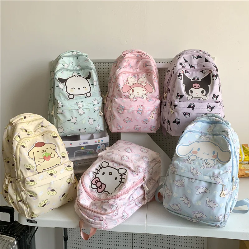 

Kawaii Sanrio Детский рюкзак Hello Kitty Kuromi Mymelody Cinnamoroll полакко Мультфильм Аниме Сумка для книг Студенческая Повседневная сумка для хранения