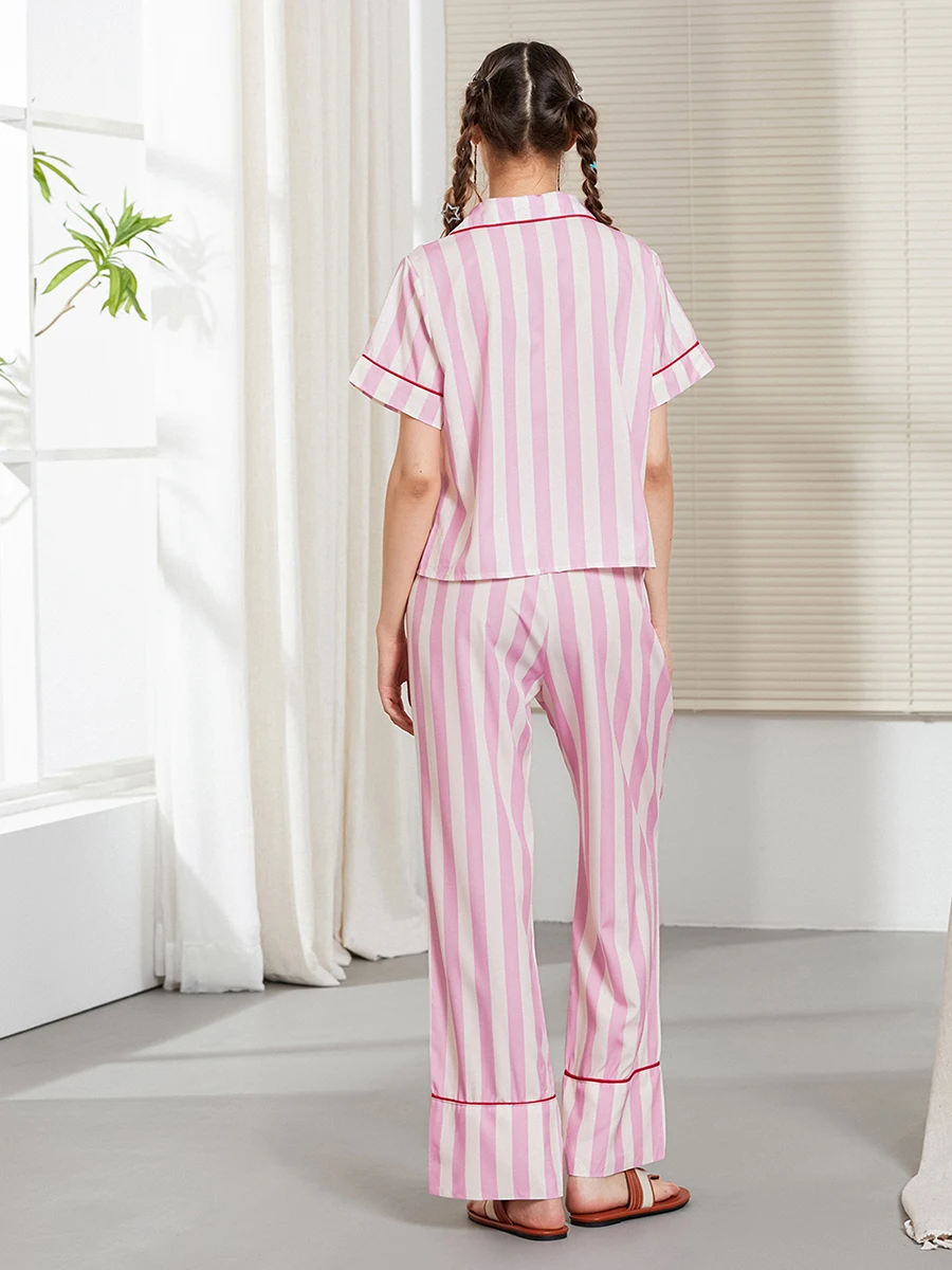 Satin Pajama Set for Women y2k Clothes Stripe Single Breasted Long Sleeve Shirt Top and Loose Pants
Satin Pajama Set for Women y2k Clothes Stripe Single Breasted Long Sleeve Shirt Top and Loose Pants