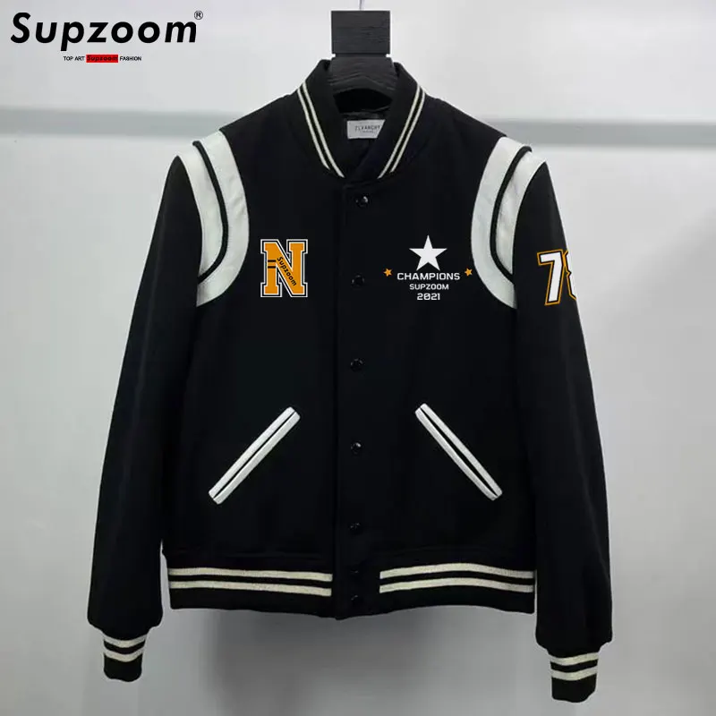 

Supzoom 2023 New Arrival Top Fashion Rib Sleeve Autumn And Winter Spliced Short Casual Baseball Uniform Coat Bomber Jacket Men