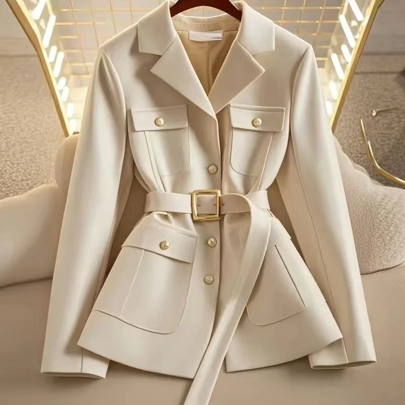 Women Blazer Coat New 2025 Autumn Long Sleeve Casual Single Breasted Elegant Office Waist Ladies Suit Jacket Lady Outerwear Tops Women Blazer Coat New 2025 Autumn Long Sleeve Casual Single Breasted Elegant Office Waist Ladies Suit Jacket Lady Outerwear Tops