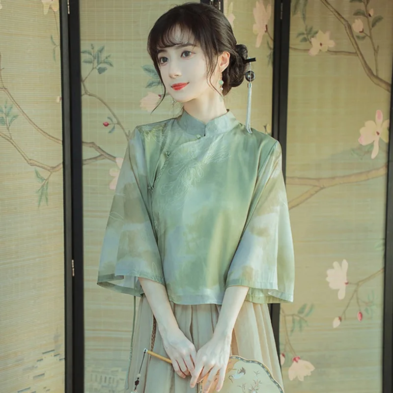 Traditional Chinese Tangsuit Skirt Hanfu Classic Print Mesh Women Shirt Tang Coat Elegant Blouse Dress Clothing Oriental Costume
Traditional Chinese Tangsuit Skirt Hanfu Classic Print Mesh Women Shirt Tang Coat Elegant Blouse Dress Clothing Oriental Costume