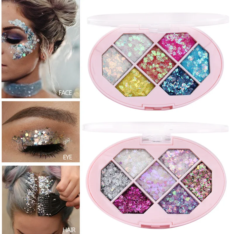 

7COLOR Eyeshadow Diamond Sequins body face Glitter Palette Waterproof Pigments Glow Eye shadow Shimmer party cosmetic makeup