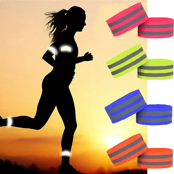 

2pcs Outdoor Reflective Armbands Ankle Straps Adjustable Cycling Night Running Wristbands High Visibility Safety Reflector Tape
