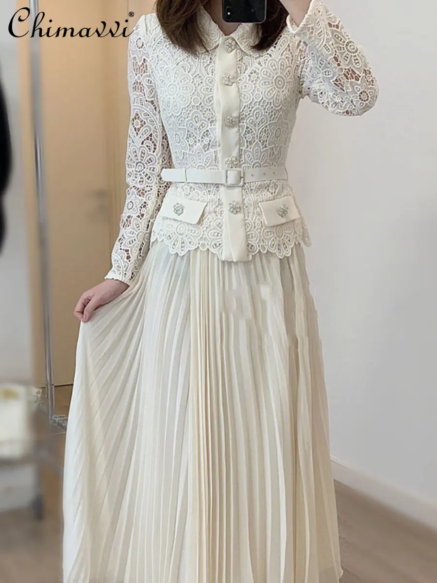 Autumn and Winter New High-End Lace Stitching Dress Sweet Exquisite Doll Collar High Waist Slimming Graceful Pleated Dress Women
Autumn and Winter New High-End Lace Stitching Dress Sweet Exquisite Doll Collar High Waist Slimming Graceful Pleated Dress Women
