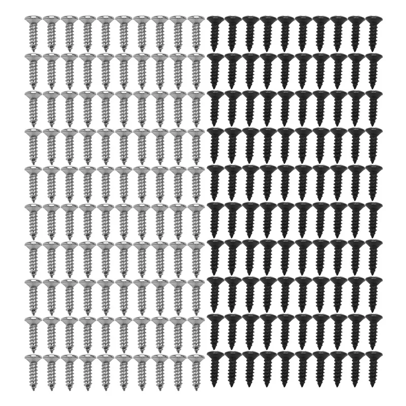 

200 Piece Bass And Guitar Pickguard Mounting Screws Scratch Plate, Silver And Black