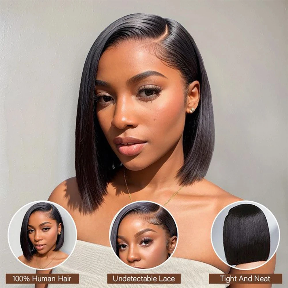 

13x4 Short Bob Lace Wig Brazilian Straight 4x4 Lace Closure Bob Wigs Human Hair Remy Lace Front Wigs Pre Plucked for Black Women