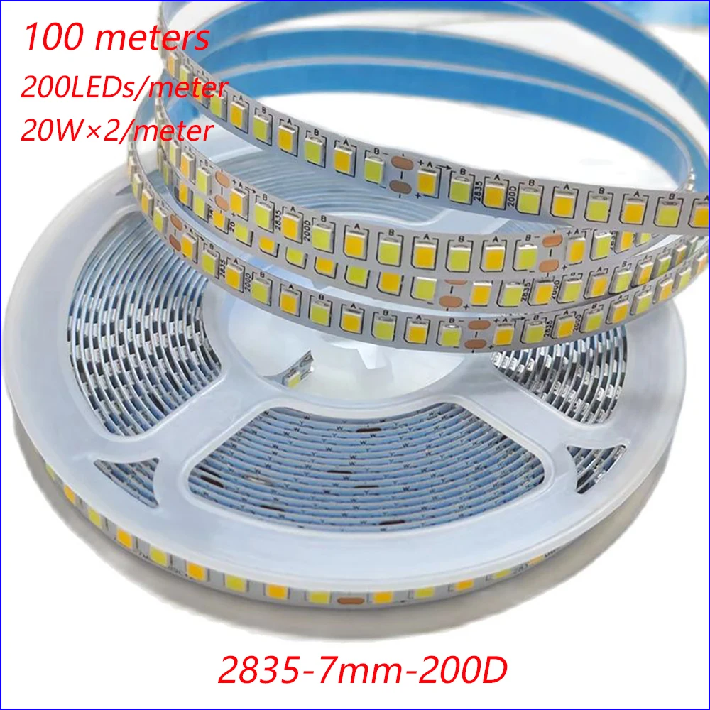 

(2 solder joints) 100meters 2835-7mm-180D And 200D 3Colors Constant Current LED Strip 5B9C×2/5B10C×2 with 3000K+6500K LED Ribbon