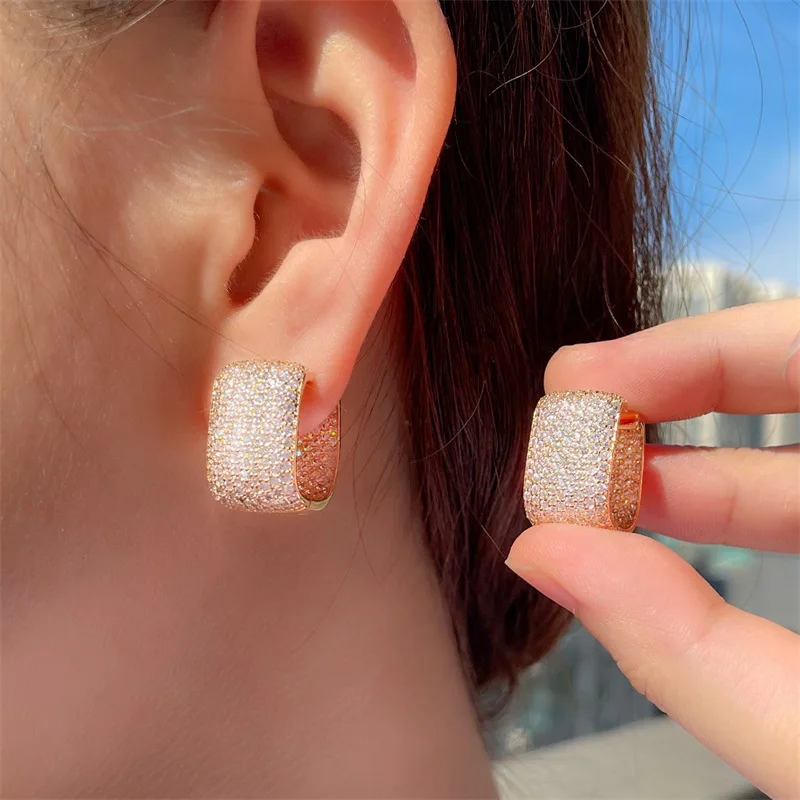 

New Fashion Copper Rectangle Geometry Temperament Grace Noble Queen Full Of Inlaid Zircon Shiny Women Earrings For Gift