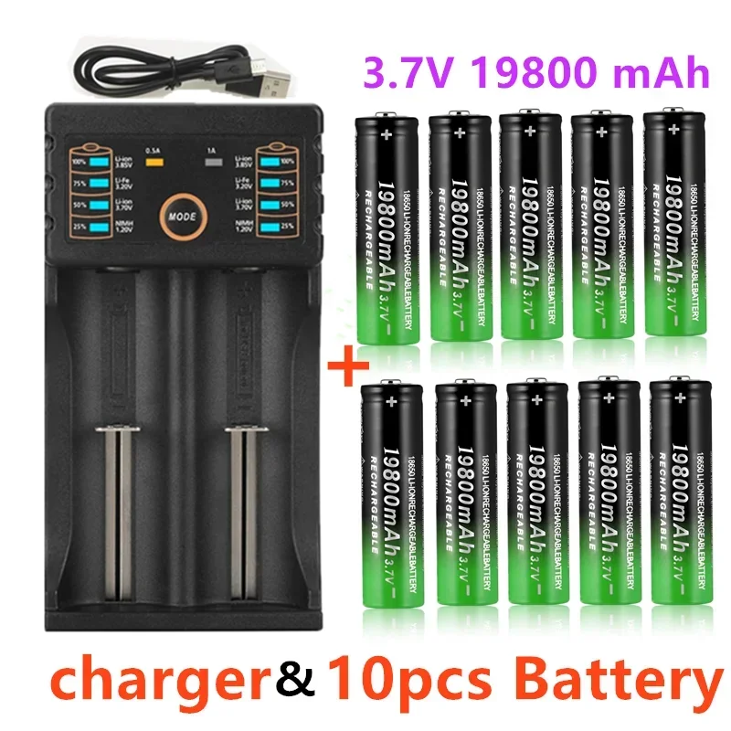 

18650 Lithium Batteries Flashlight 18650 Rechargeable-Battery 3.7V 19800 Mah for Flashlight + USB charger +Free delivery pilas