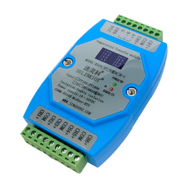RS20N-C 8-channel Temperature Transmitter NTC 10K Thermistor to RS485 MODBUS-RTU Acquisition Module Support PLC
RS20N-C 8-channel Temperature Transmitter NTC 10K Thermistor to RS485 MODBUS-RTU Acquisition Module Support PLC