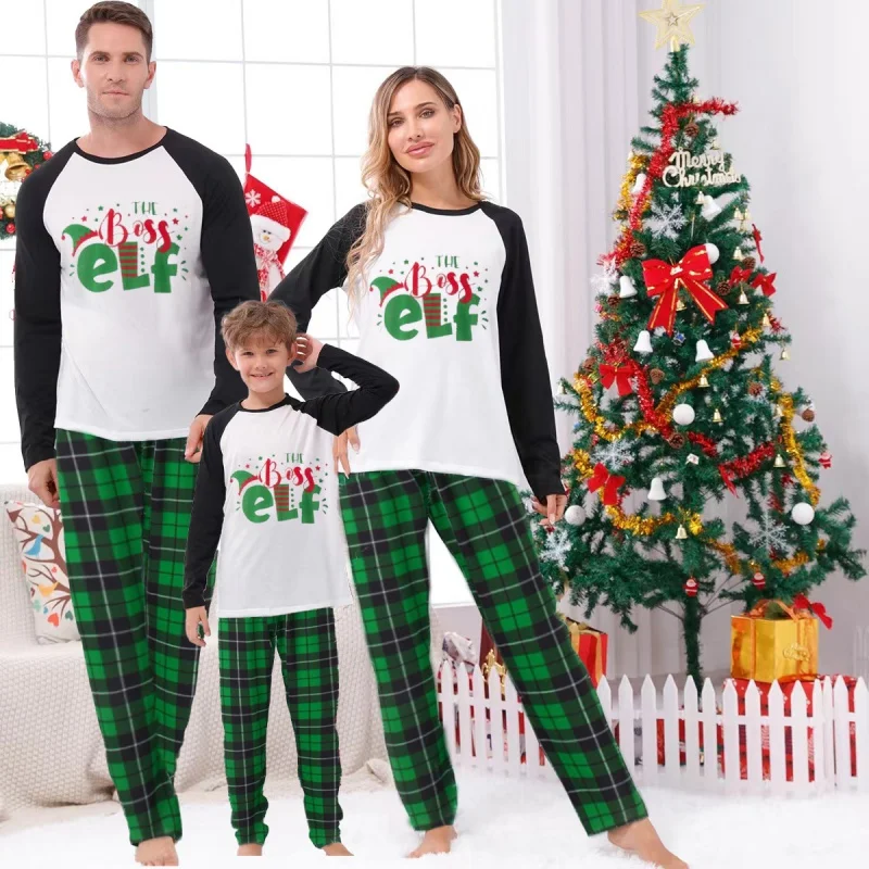 

New Year Parent-Child Family Three-Mouth Four-Mouth Spring and Autumn Letter Printing Parent-Child Suit Clothes for the Whole Fa