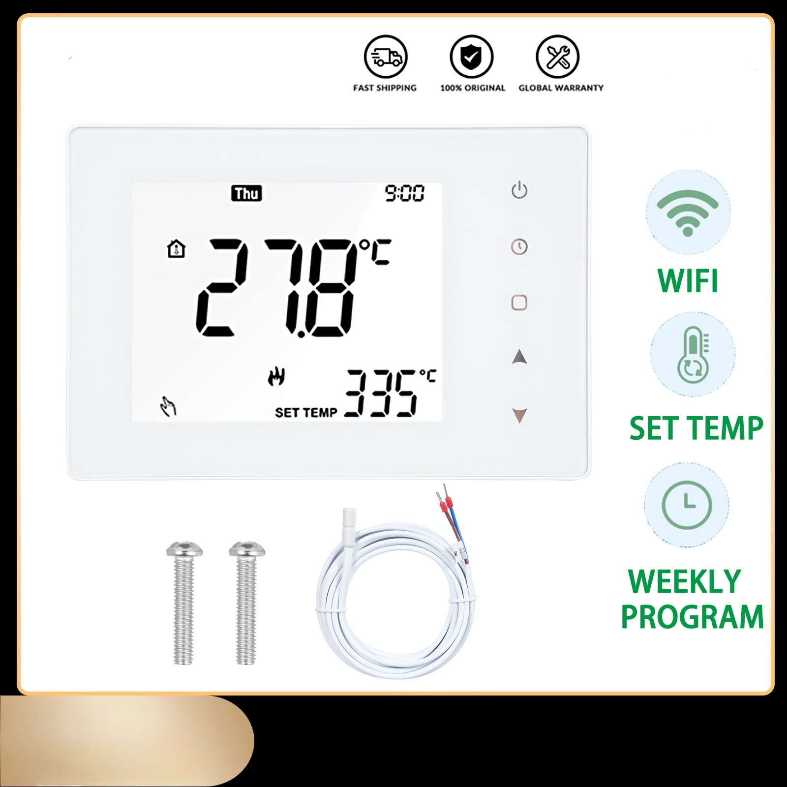 16A Thermostat Smart Home WiFi Enabled Programmable LCD Touch Screen Temperature Controller for Electric Heating Gas Boiler
16A Thermostat Smart Home WiFi Enabled Programmable LCD Touch Screen Temperature Controller for Electric Heating Gas Boiler