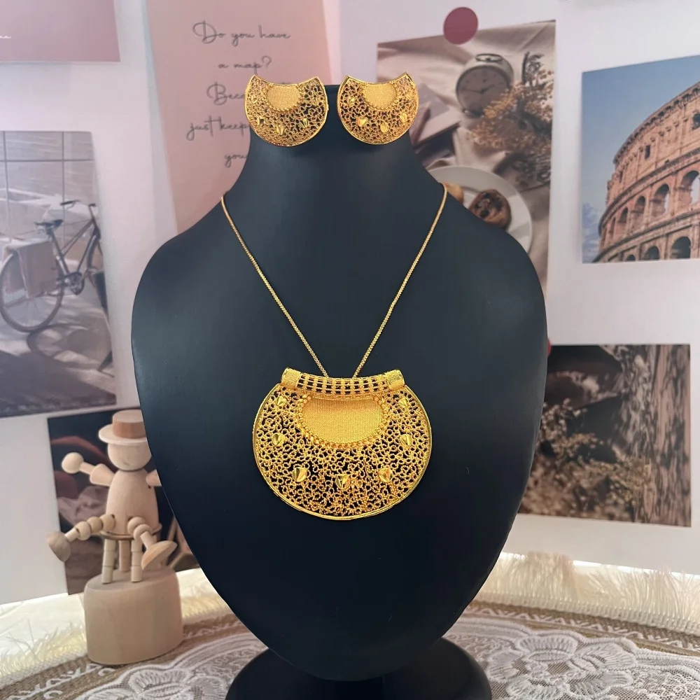 Dubai Fashion Women's Flower Sweater Long Necklace 24K Gold-Plated Middle Eastern Luxury Flower Earrings Copper Jewelry Two-Pieces 3 Mallzona Sb31752940f7a4294961db94932227a03t Dubai Fashion Women's Flower Sweater Long Necklace 24K Gold-Plated Middle Eastern Luxury Flower Earrings Copper Jewelry Two-Pieces Mallzona