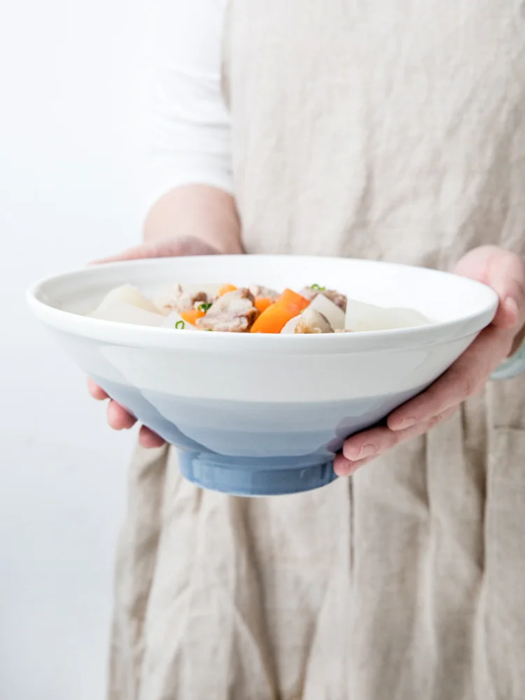 

Ceramic Ramen Noodle Bowl Blue Gradient Soup Bowls Fruit Salad Bowl Kitchen Household Dinnerware