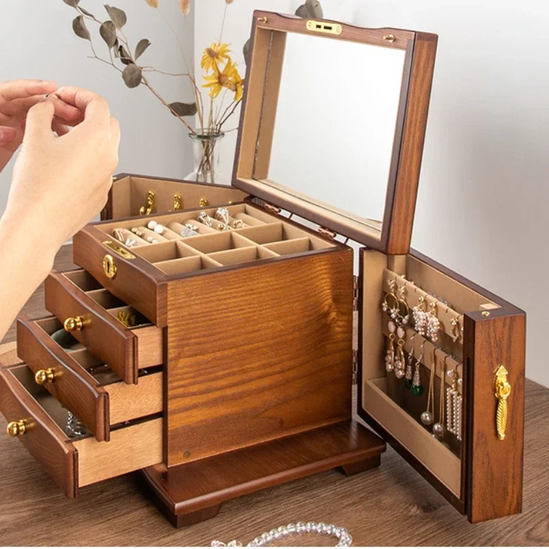 Multilayer Wooden Jewelry Box Earring Storage Box Jewelry Display Box Cosmetic Storage Container Home Creative Storage Tools
Multilayer Wooden Jewelry Box Earring Storage Box Jewelry Display Box Cosmetic Storage Container Home Creative Storage Tools