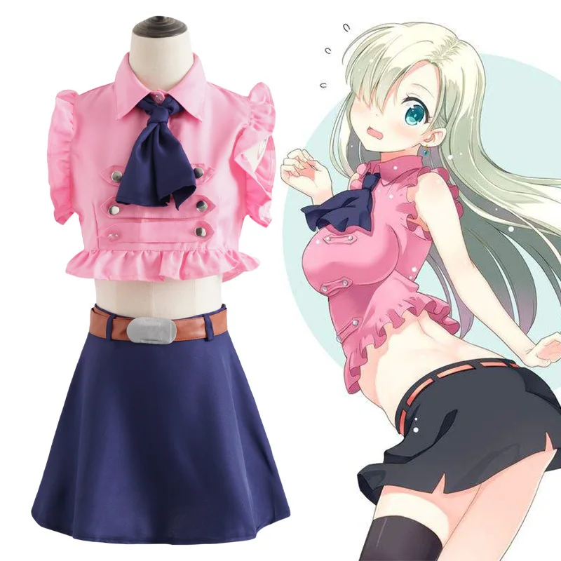 

Anime The Seven Deadly Sins Elizabeth Liones Cosplay Costume Girl Pink Dress Wig Outfits Uniform Skirt Halloween Costume Women